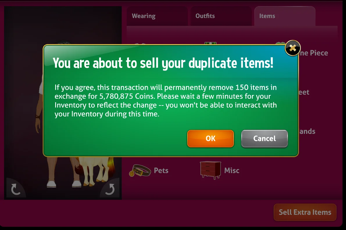 You are about to sell your duplicate items!