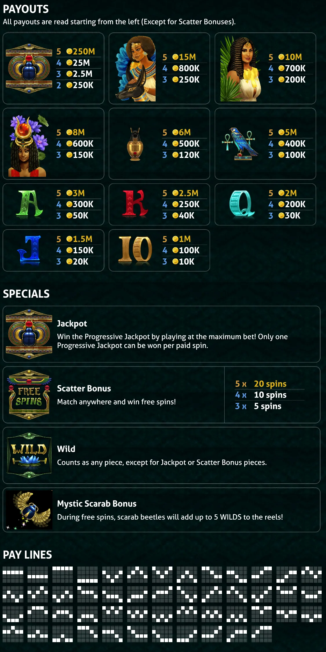 Night On The Nile Slots Pieces